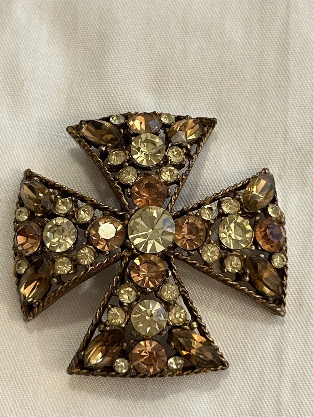 Brown, Amber, Champagne Crystal Cross Brooch - Women Jewelry